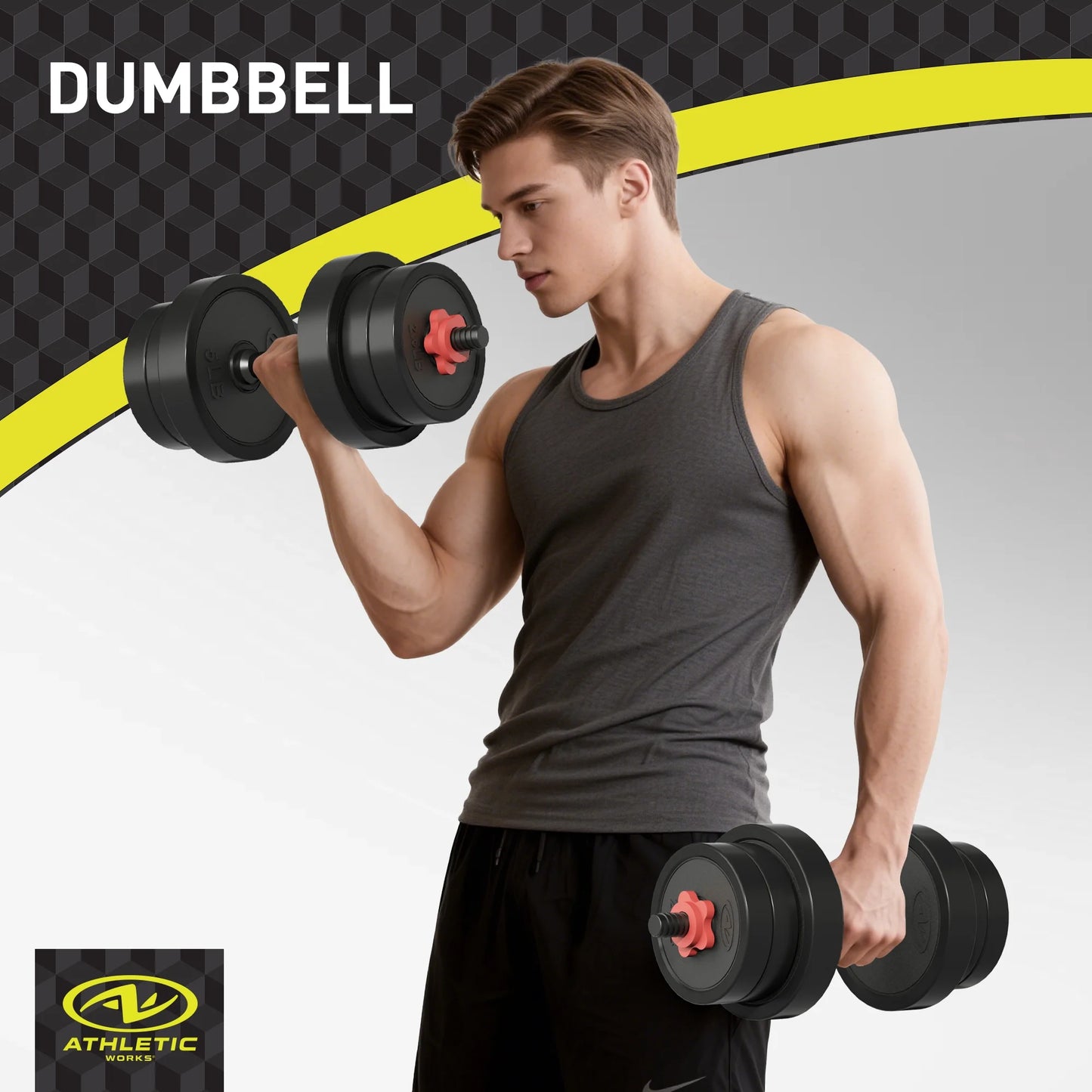 40LB 5 in 1 Adjustable Dumbbell Set , Fitness Exercises for Home Gym, Black, 1-Inch Holes Fit Standard Sized Bar