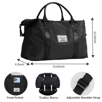 37L Travel Duffle Bag, Waterproof Weekender Carry on Tote Bags for Women, Sport Gym Bag for Men, Hospital Bag for Labor and Delivery, Overnight Luggage Bag with Trolley Sleeve Coral, Black