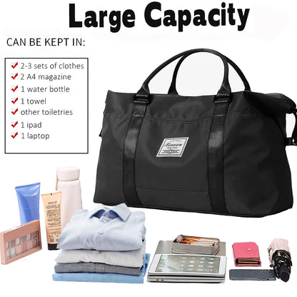 37L Travel Duffle Bag, Waterproof Weekender Carry on Tote Bags for Women, Sport Gym Bag for Men, Hospital Bag for Labor and Delivery, Overnight Luggage Bag with Trolley Sleeve Coral, Black