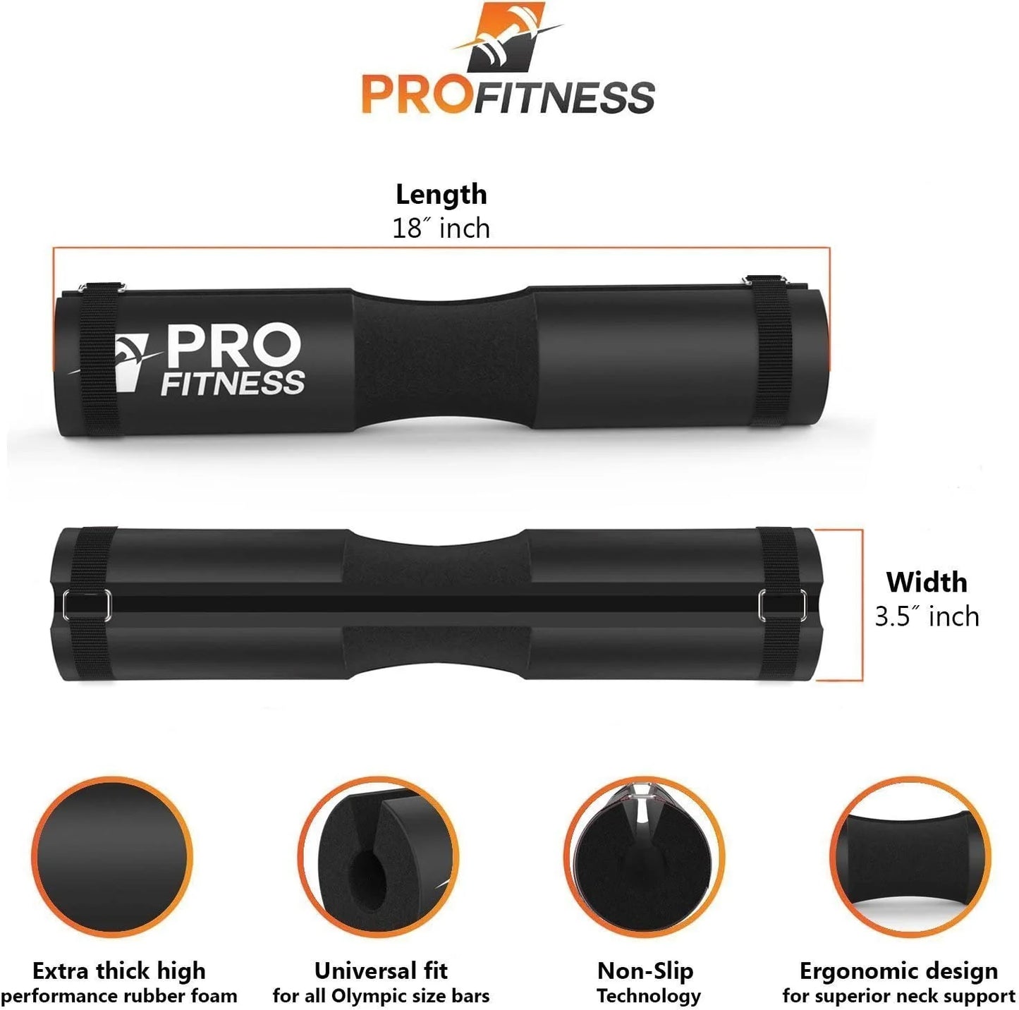 Profitness Barbell Pad Squat Pad- Shoulder Support for Squats, Lunges & Hip Thrusts - for Olympic or Standard Bars