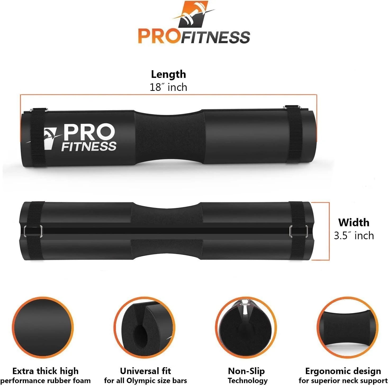 Profitness Barbell Pad Squat Pad- Shoulder Support for Squats, Lunges & Hip Thrusts - for Olympic or Standard Bars