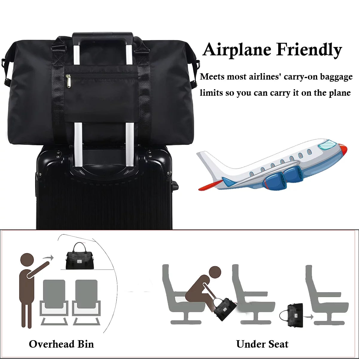 37L Travel Duffle Bag, Waterproof Weekender Carry on Tote Bags for Women, Sport Gym Bag for Men, Hospital Bag for Labor and Delivery, Overnight Luggage Bag with Trolley Sleeve Coral, Black