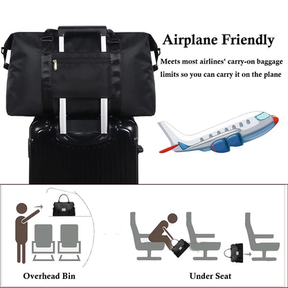37L Travel Duffle Bag, Waterproof Weekender Carry on Tote Bags for Women, Sport Gym Bag for Men, Hospital Bag for Labor and Delivery, Overnight Luggage Bag with Trolley Sleeve Coral, Black