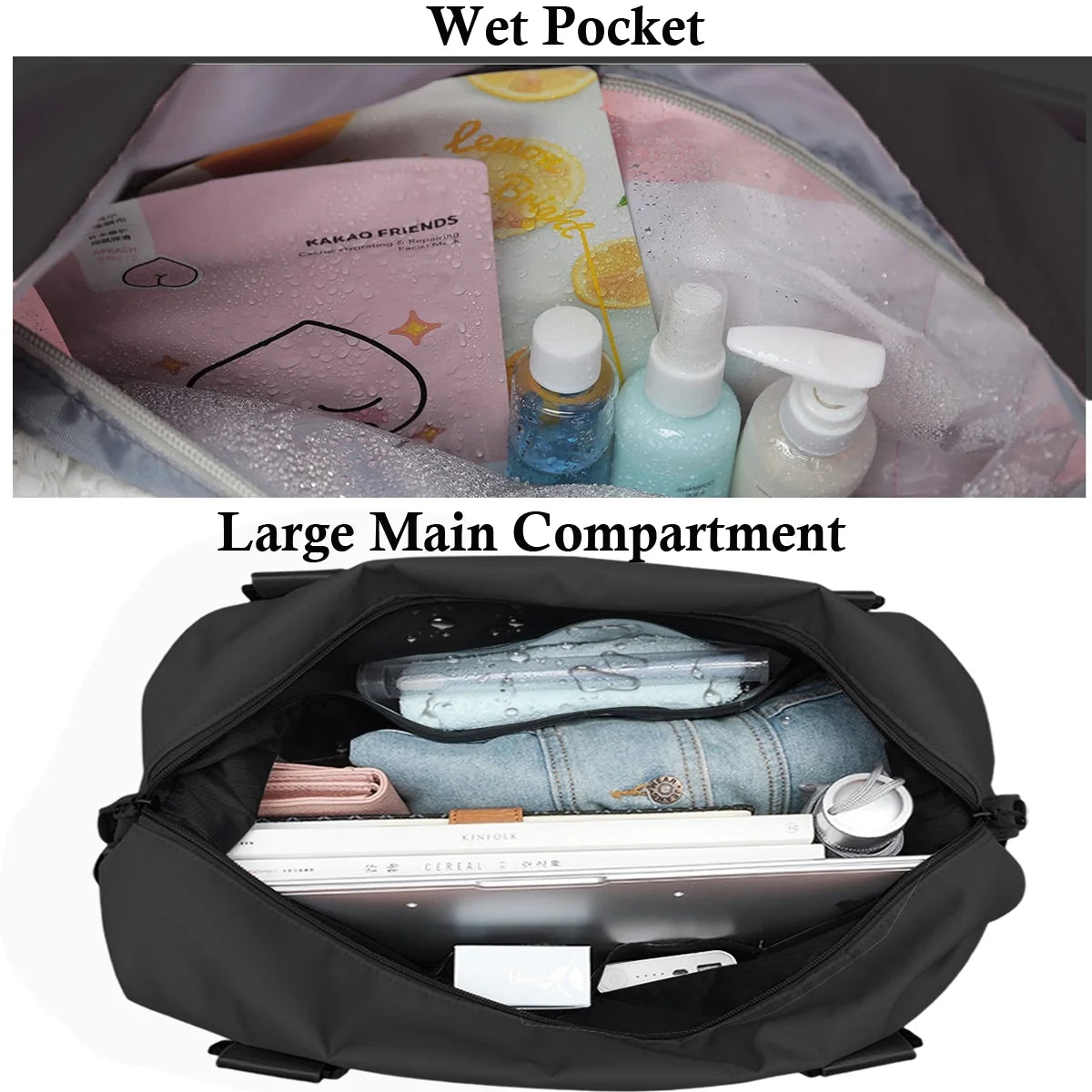 37L Travel Duffle Bag, Waterproof Weekender Carry on Tote Bags for Women, Sport Gym Bag for Men, Hospital Bag for Labor and Delivery, Overnight Luggage Bag with Trolley Sleeve Coral, Black