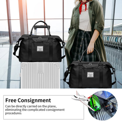 37L Travel Duffle Bag, Waterproof Weekender Carry on Tote Bags for Women, Sport Gym Bag for Men, Hospital Bag for Labor and Delivery, Overnight Luggage Bag with Trolley Sleeve Coral, Black